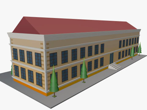 Cartoon School Low-poly 3D Model