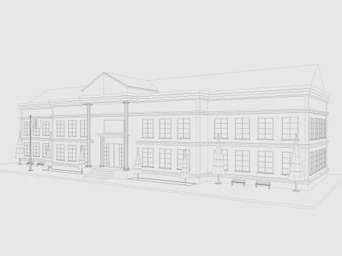 Cartoon School Low-poly 3D Model