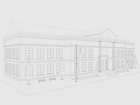 Cartoon School Low-poly 3D Model