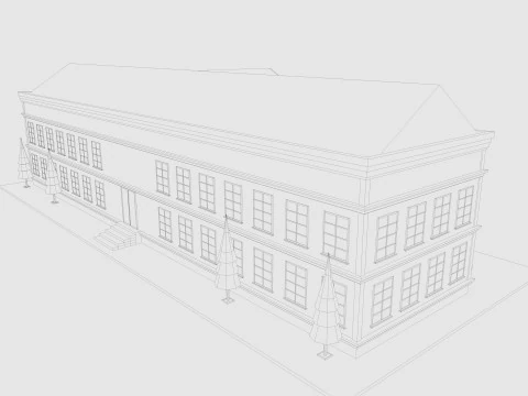 Cartoon School Low-poly 3D Model