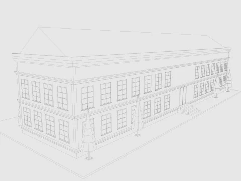 Cartoon School Low-poly 3D Model