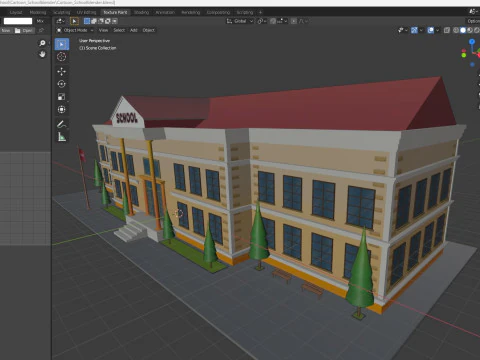 Cartoon School Low-poly 3D Model