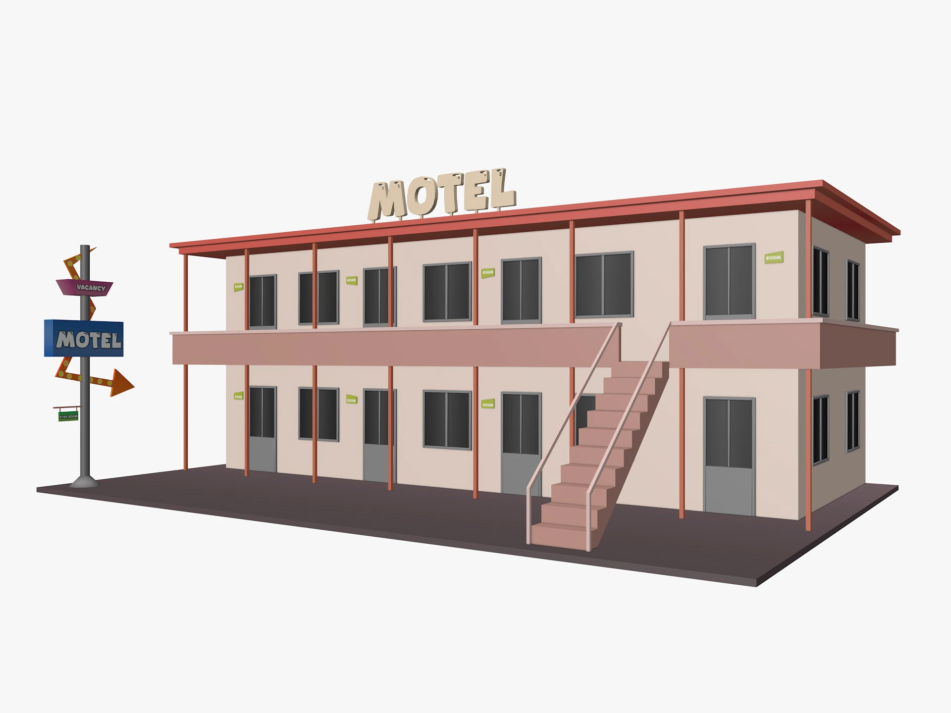 Cartoon Motel Low-poly 3D Model .c4d .max .obj .3ds .fbx .stl .blend 