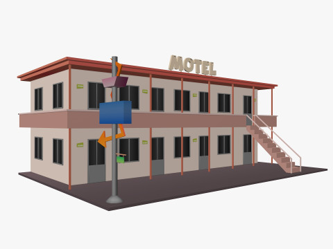 Cartoon Motel Low-poly 3D Model