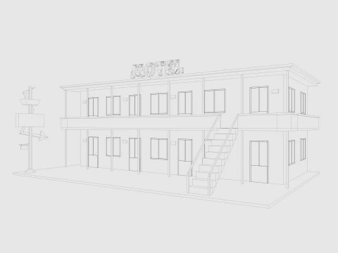 Cartoon Motel Low-poly 3D Model