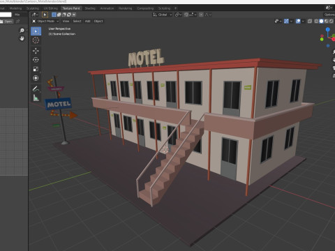 Cartoon Motel Low-poly 3D Model