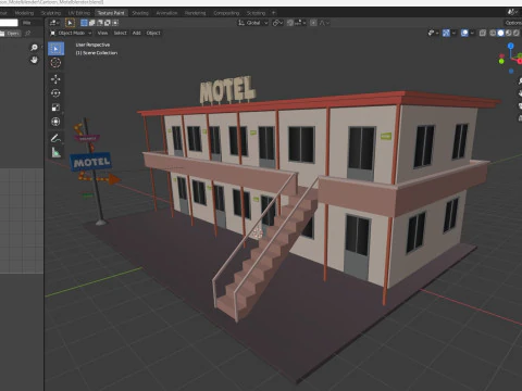 Cartoon Motel Low-poly 3D Model