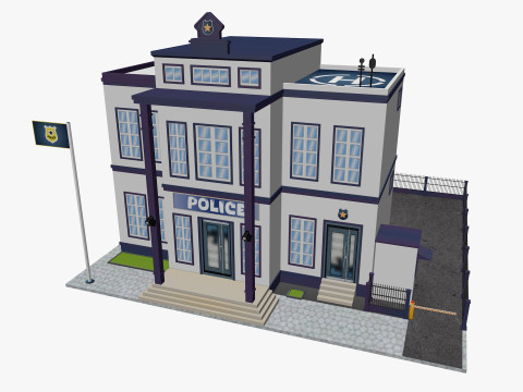 Cartoon Police Station Low-poly Modèle 3D
