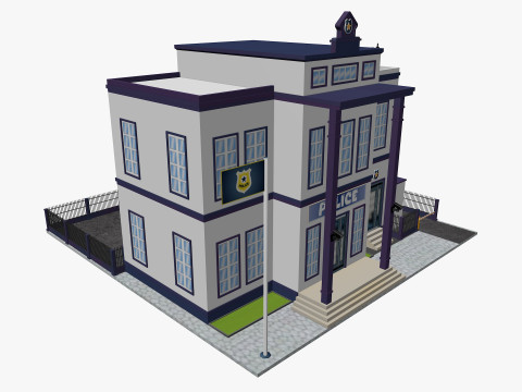 Cartoon Police Station Low-poly Model 3D