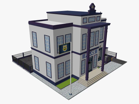 Cartoon Police Station Low-poly 3D Model
