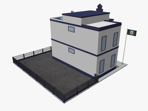 Cartoon Police Station Low-poly Model 3D