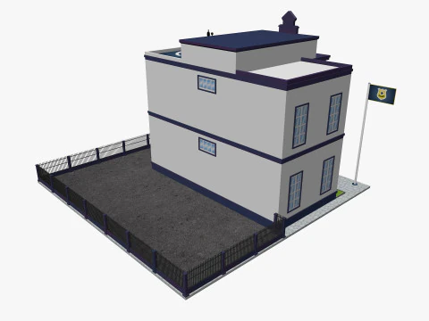 Cartoon Police Station Low-poly 3D Model