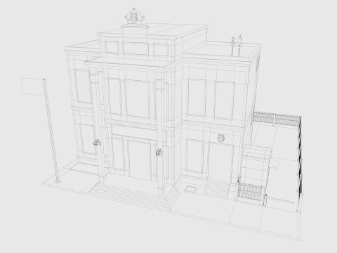 Cartoon Police Station Low-poly 3D Model