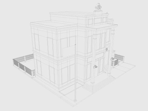 Cartoon Police Station Low-poly 3D Model