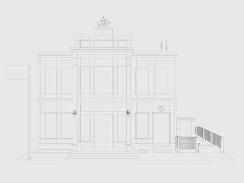 Cartoon Police Station Low-poly 3D Model