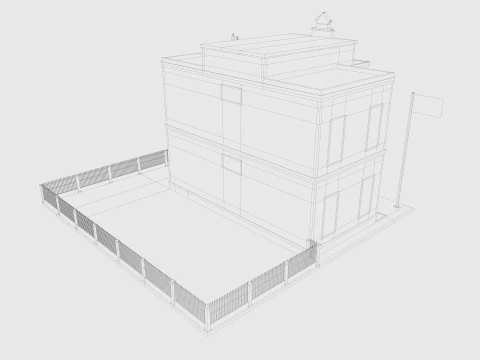 Cartoon Police Station Low-poly 3D Model