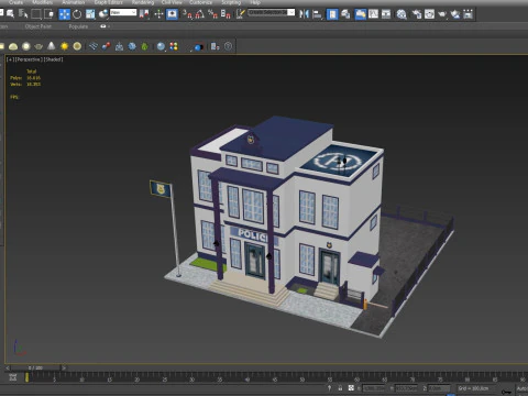 Cartoon Police Station Low-poly 3D Model