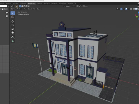 Cartoon Police Station Low-poly 3D Model