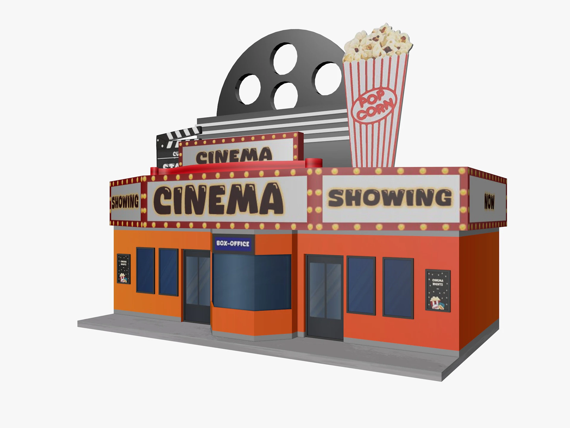 Edificio de cine de dibujos animados Low-poly Modelo 3D .c4d .max .obj .3ds .fbx .stl .blend 