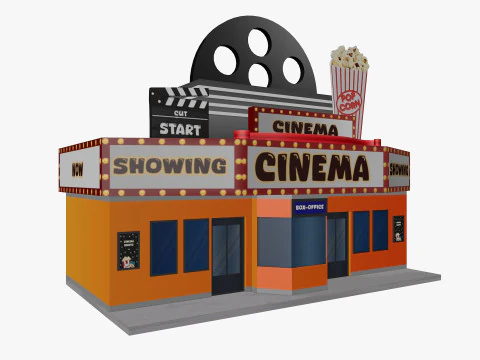 Edificio de cine de dibujos animados Low-poly Modelo 3D