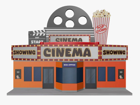 Edificio de cine de dibujos animados Low-poly Modelo 3D