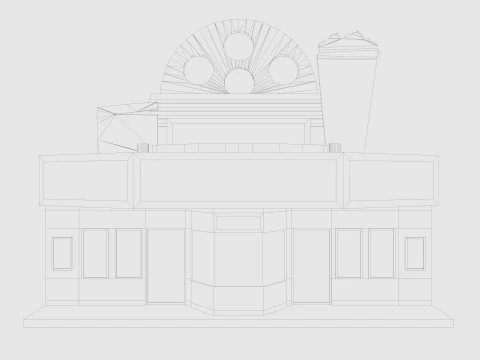 Edificio de cine de dibujos animados Low-poly Modelo 3D