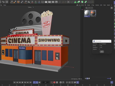 Edificio de cine de dibujos animados Low-poly Modelo 3D