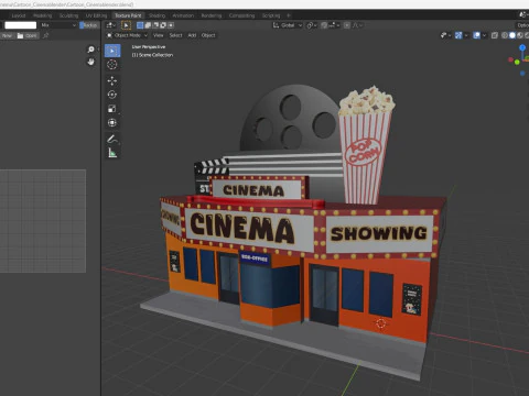 Edificio de cine de dibujos animados Low-poly Modelo 3D