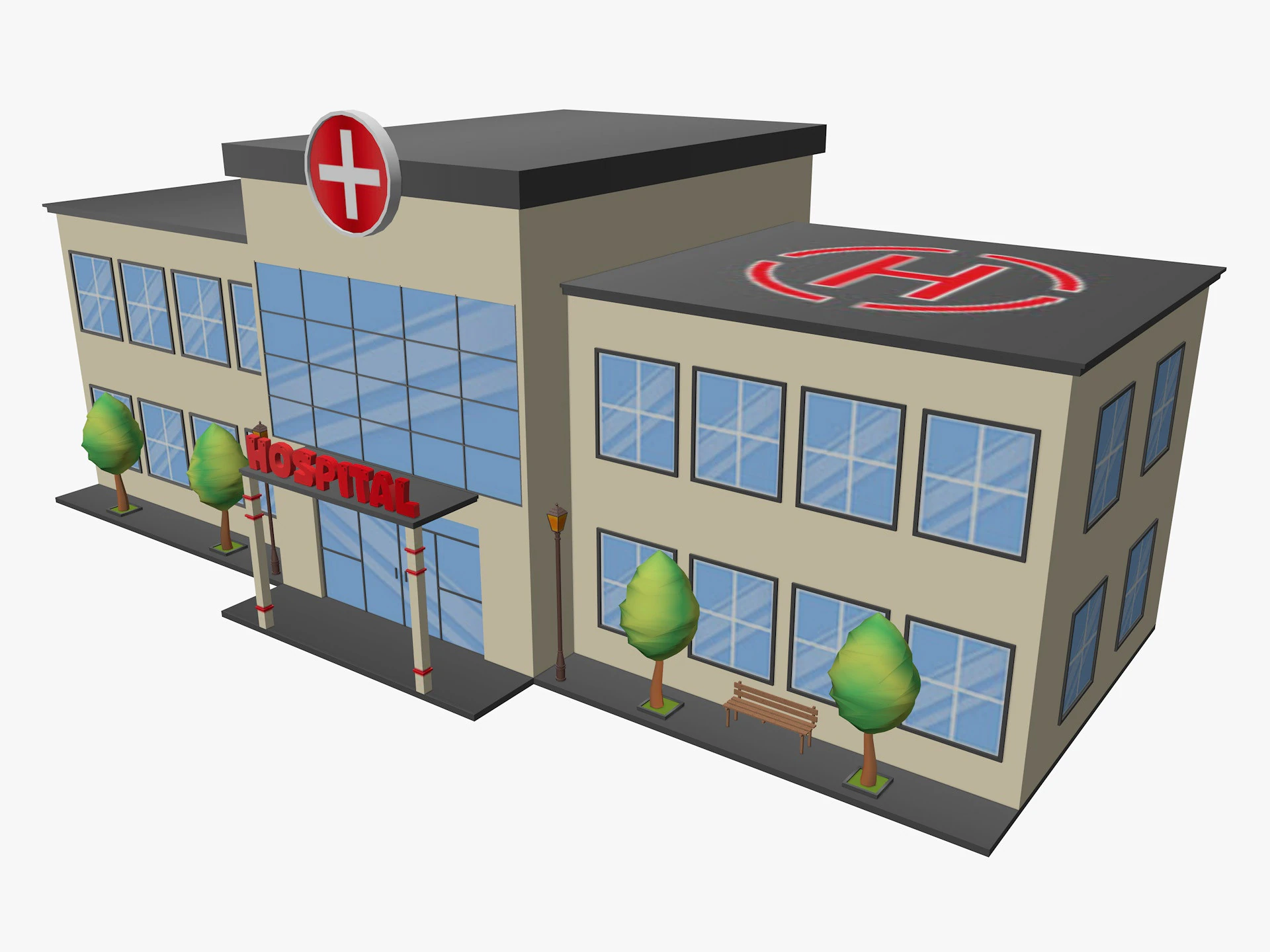 Cartoon Hospital Low-poly 3D Model .c4d .max .obj .3ds .fbx .stl .blend