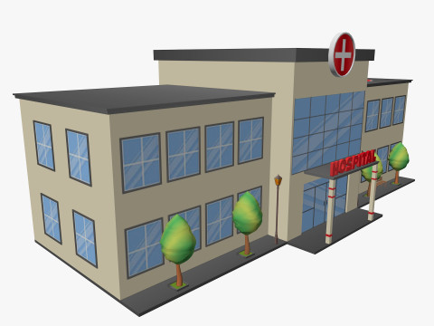 Cartoon Hospital Low-poly 3D Model