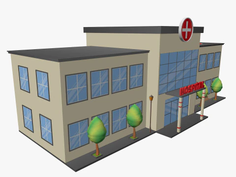 Cartoon Hospital Low-poly 3D Model