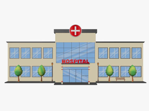 Cartoon Hospital Low-poly 3D Model