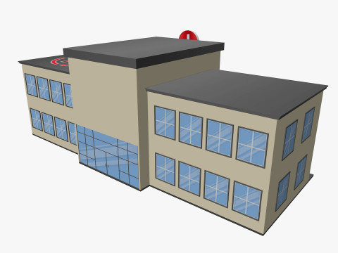 Cartoon Hospital Low-poly 3D Model