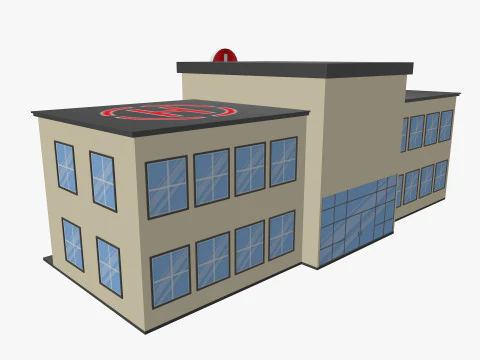 Cartoon Hospital Low-poly 3D Model