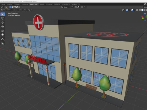 Cartoon Hospital Low-poly 3D Model