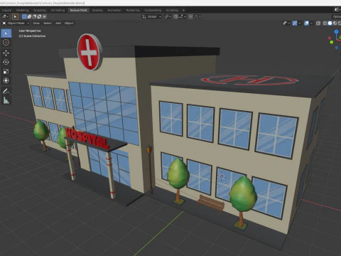 Cartoon Hospital Low-poly 3D Model