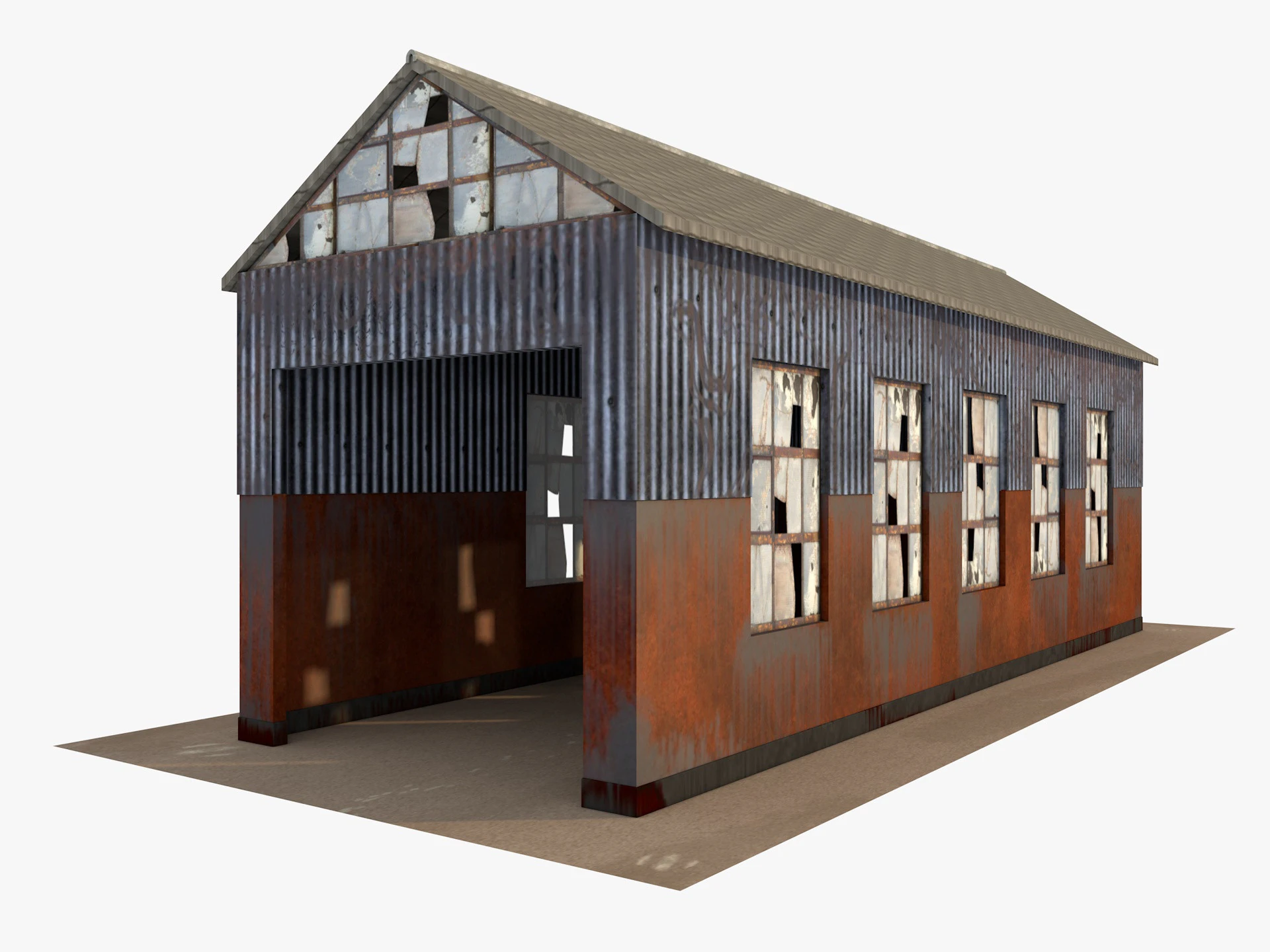Abandoned industrial Building Low-poly 3D Model .c4d .max .obj .3ds .fbx .stl .blend 