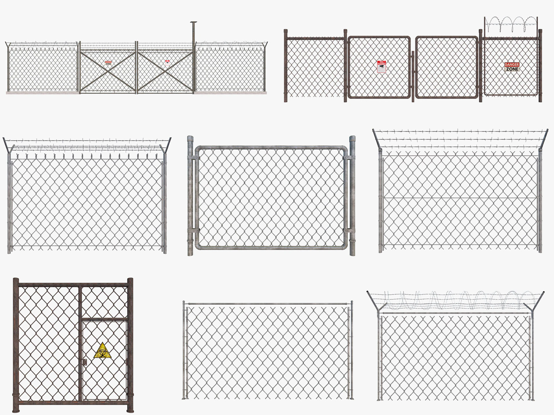 Barbed Wire fence collection 3D Model .c4d .max .obj .3ds .fbx .stl .blend