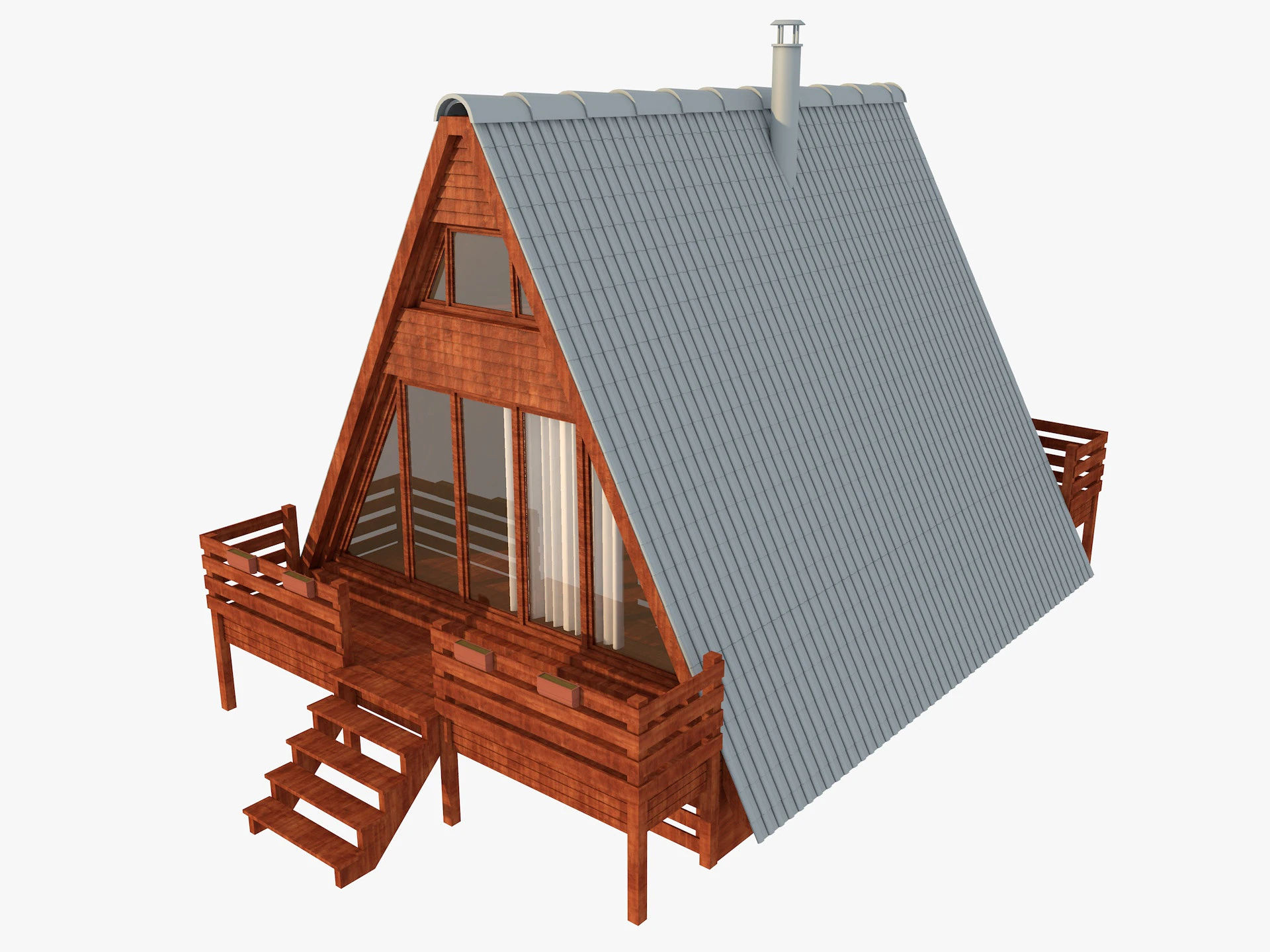 Bungalow House 3D Model .c4d .max .obj .3ds .fbx .stl .blend