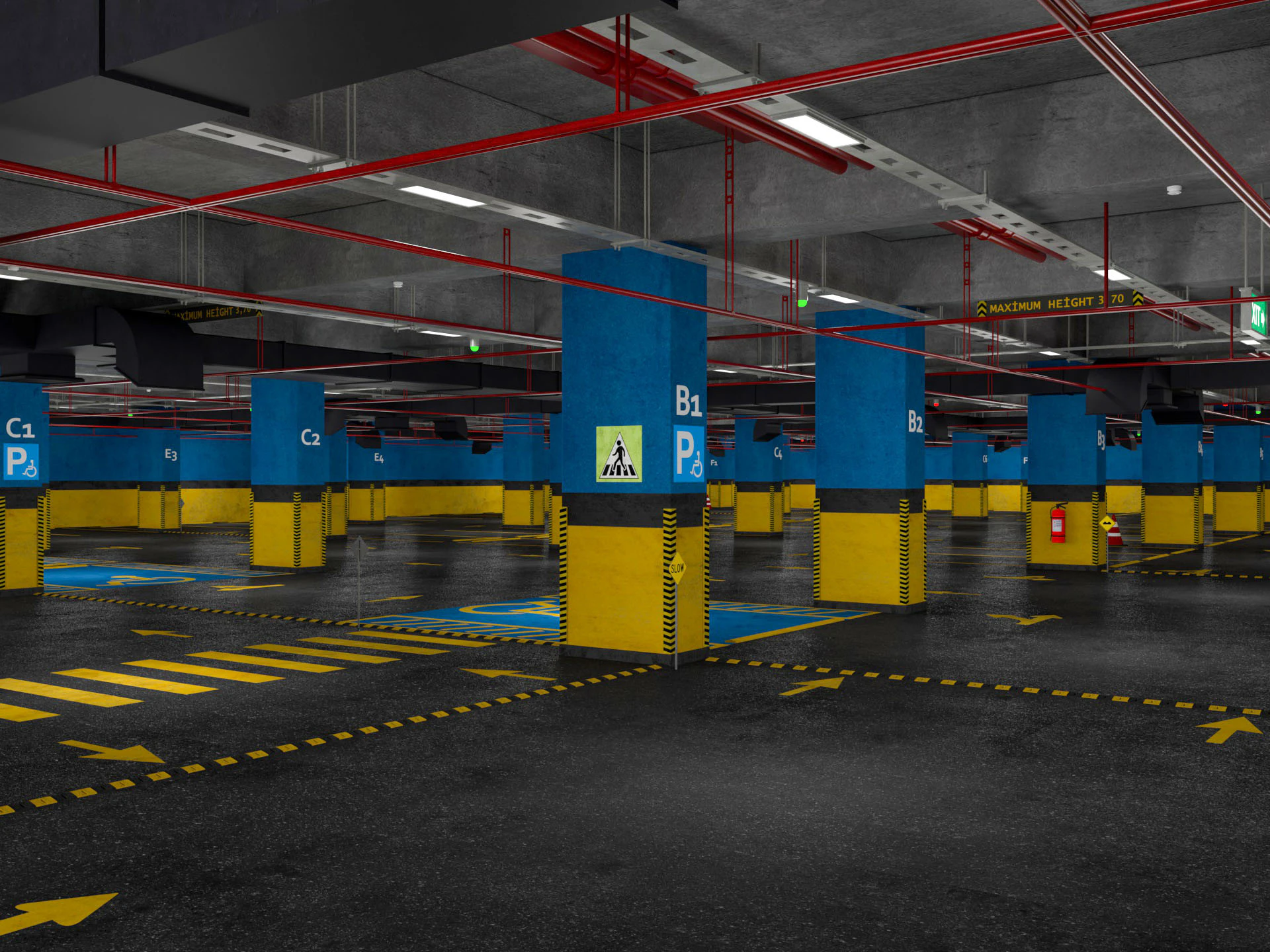 Parcheggio sotterraneo per auto Modello 3D .c4d .max .obj .3ds .fbx .stl .blend 