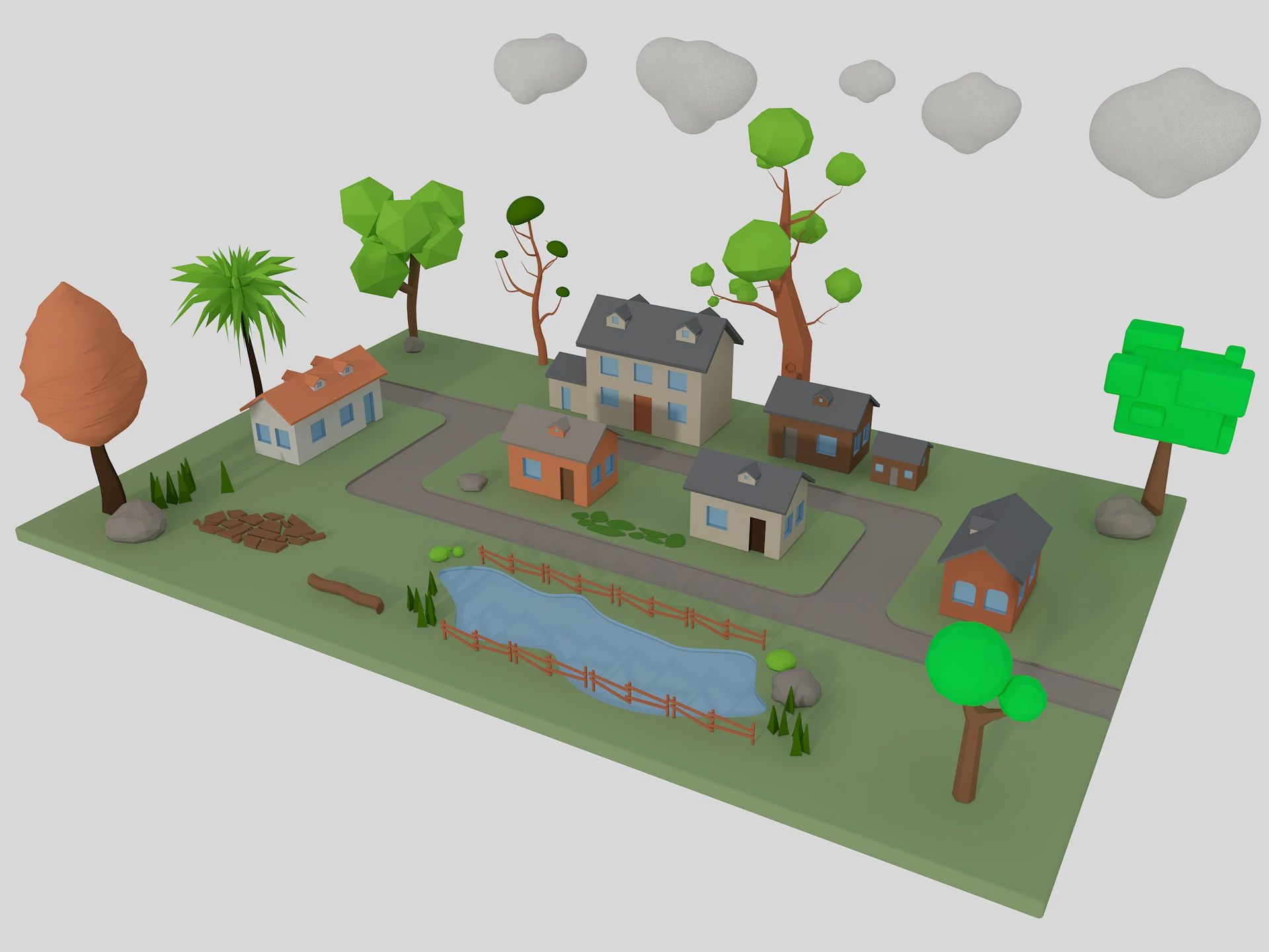 Cartoon Town 3D Model .c4d .max .obj .3ds .fbx .stl .blend 