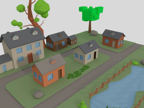 Cartoon Town 3D Model