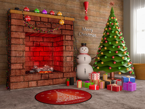 Christmas Fireplace 3D Model