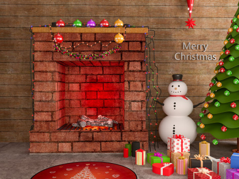 Christmas Fireplace 3D Model