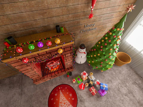 Christmas Fireplace 3D Model