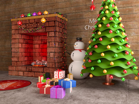 Christmas Fireplace 3D Model