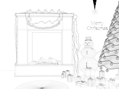 Christmas Fireplace 3D Model