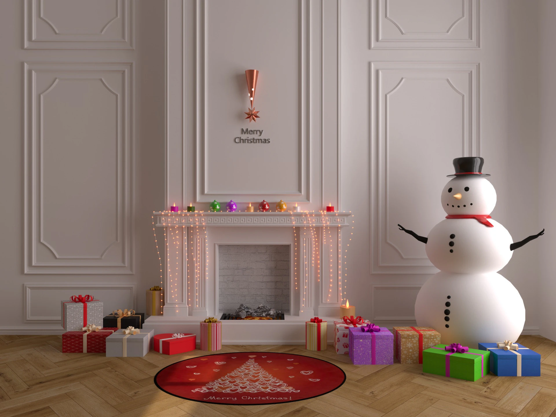 Christmas Fireplace 2 3D Model .c4d .max .obj .3ds .fbx .stl .blend