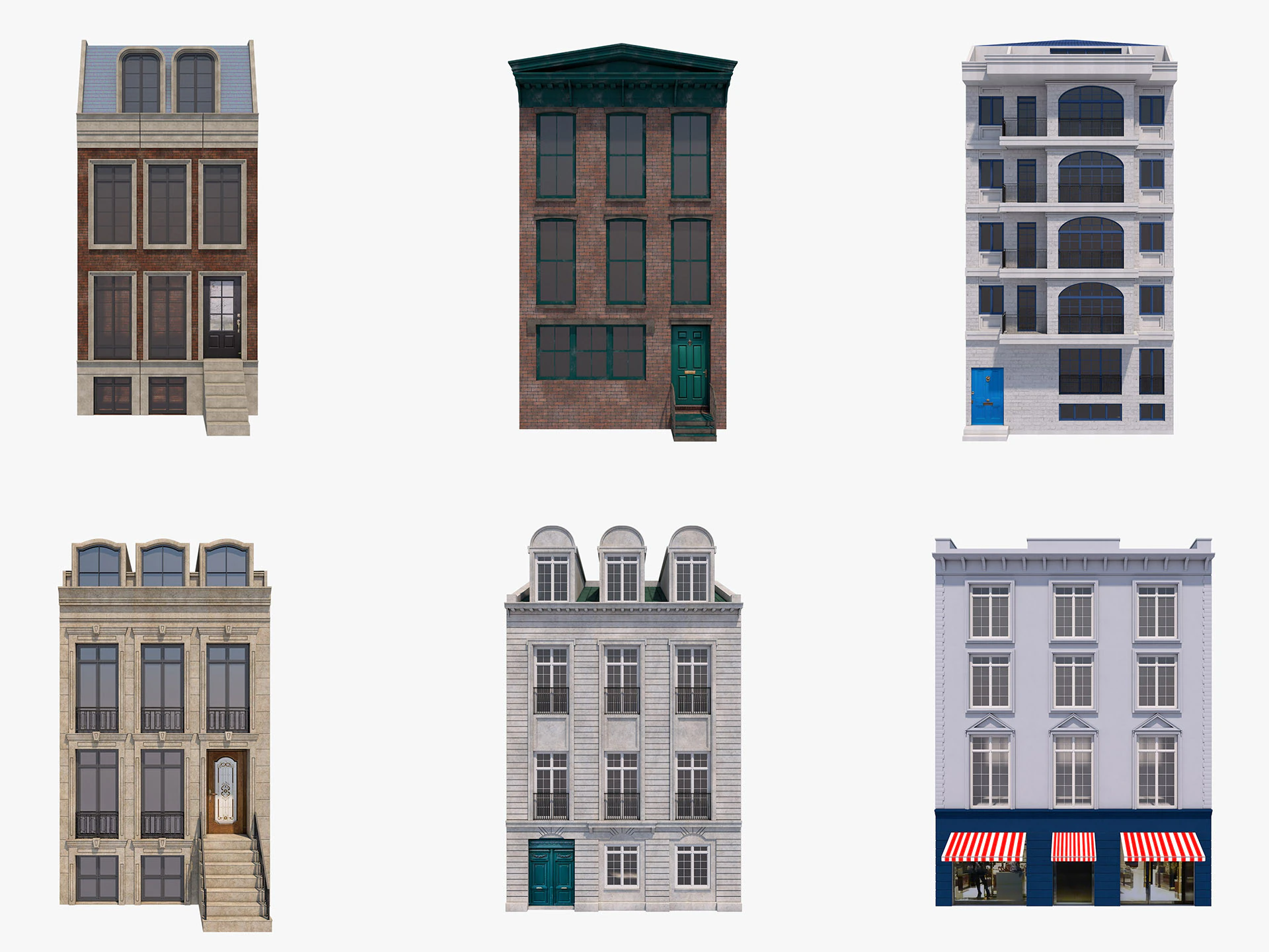European Buildings Set 3D Model .c4d .max .obj .3ds .fbx .stl .blend