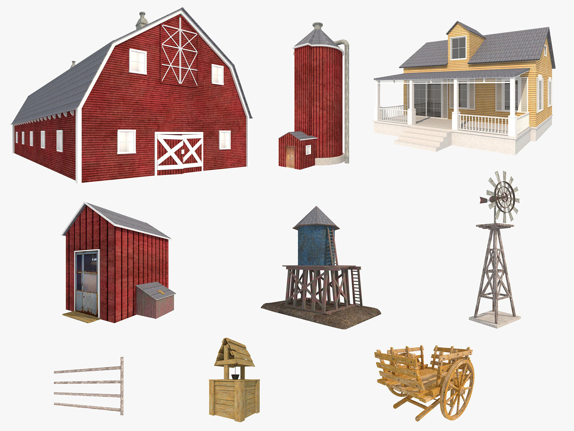 Farm Scene Low-poly 3D Model .c4d .max .obj .3ds .fbx .stl .blend